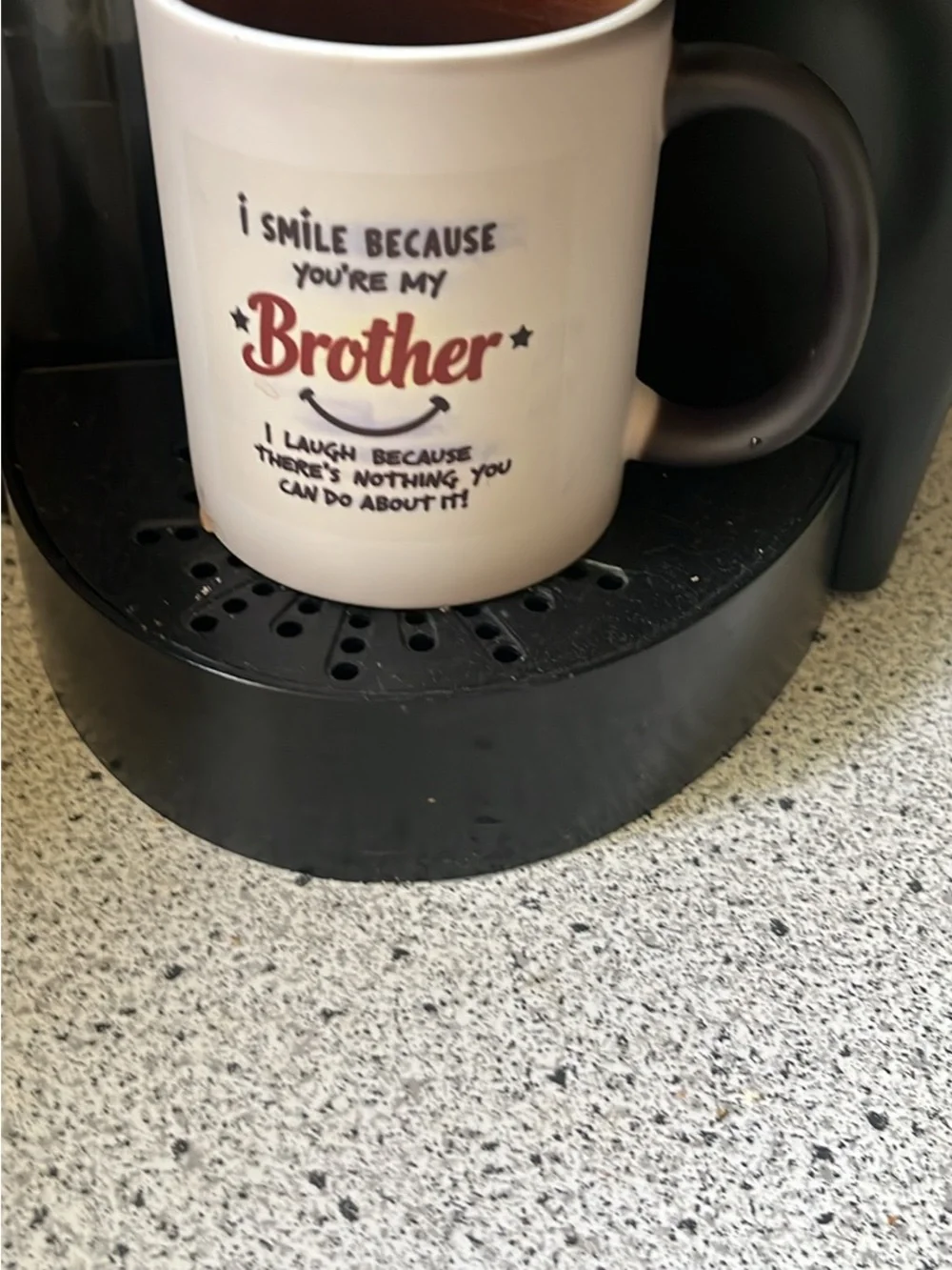 White 'Brother' Ceramic Coffee Mug with Black Handle
